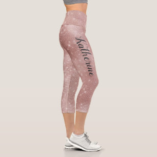 Rose Gold Glitzer Glam Sparkon Niedlich Monogramm  Capri Leggings