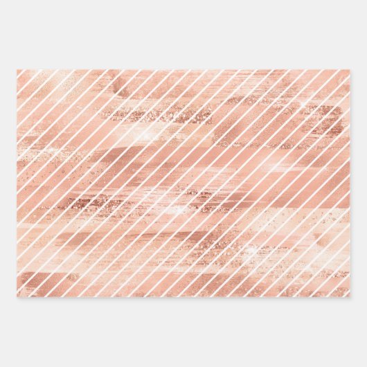 Rose Gold Glitzer Glam Weißes Muster Geschenkpapier Set (Vorderseite 3)