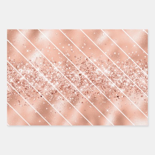 Rose Gold Glitzer Glam Weißes Muster Geschenkpapier Set (Vorderseite)