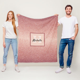 Rose Gold Glitzer glänzende Glam rosa Monogramm Fleecedecke