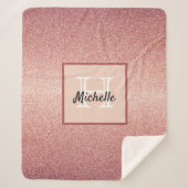 Rose Gold Glitzer glänzende Glam rosa Monogramm Sherpadecke (Vorderseite)