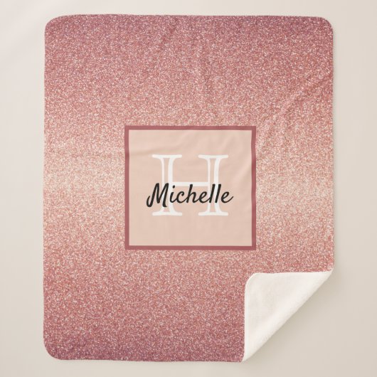 Rose Gold Glitzer glänzende Glam rosa Monogramm Sherpadecke (Vorderseite)