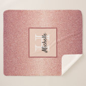 Rose Gold Glitzer glänzende Glam rosa Monogramm Sherpadecke (Vorderseite (Horizontal))