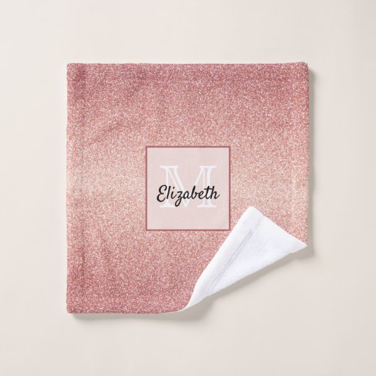 Rose Gold Glitzer glänzende Gradientenmonogramm Badhandtuch Set (Waschlappen)