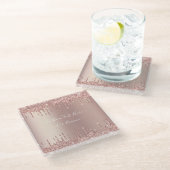 Rose Gold Glitzer Glass Untersetzer mit benutzerde (Schrägansicht)