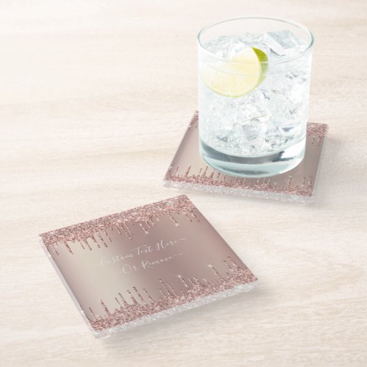 Rose Gold Glitzer Glass Untersetzer mit benutzerde (Schrägansicht)