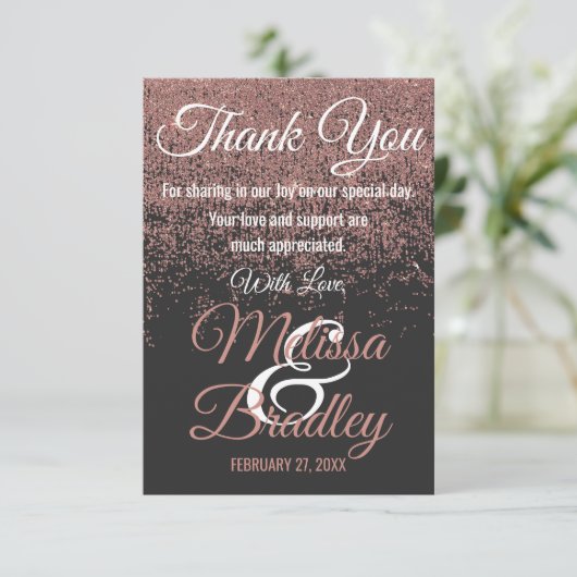 Rose Gold Glitzer Glitzern Black Danke (Stehend Vorderseite)