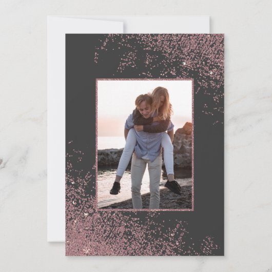 Rose Gold Glitzer Glitzern Black Foto Hochzeit Einladung (Rückseite)
