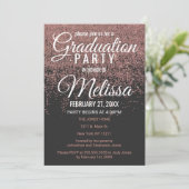 Rose Gold Glitzer Glitzern Black Graduation Party Einladung (Stehend Vorderseite)