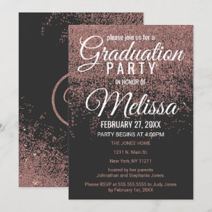 Rose Gold Glitzer Glitzern Black Graduation Party Einladung