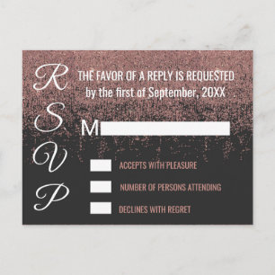 Rose Gold Glitzer Glitzern Black RSVPs Einladungspostkarte