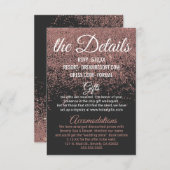 Rose Gold Glitzer Glitzern Black Wedding Details Begleitkarte (Vorne/Hinten)