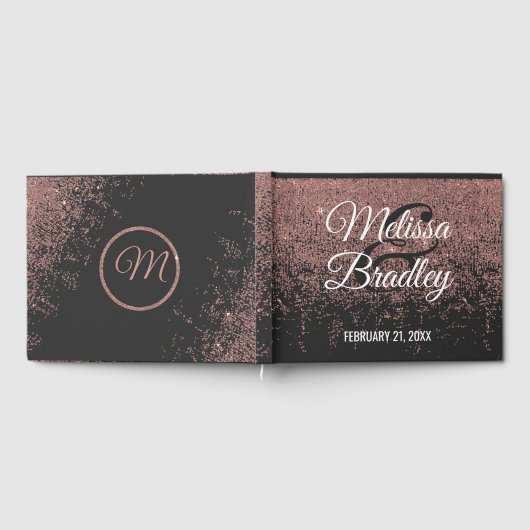Rose Gold Glitzer Glitzern Black Wedding Gästebuch (Voll)