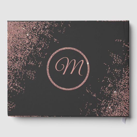 Rose Gold Glitzer Glitzern Black Wedding Gästebuch (Rückseite)