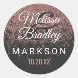 Rose Gold Glitzer Glitzern Black Wedding Stickers