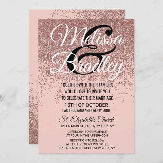 Rose Gold Glitzer Glitzern Blush Pink Hochzeit Einladung (Vorne/Hinten)