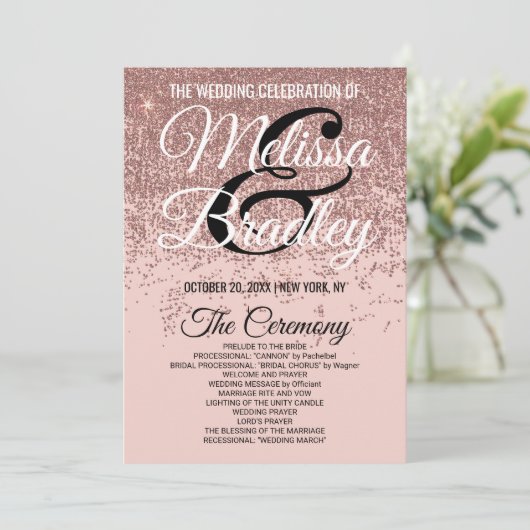 Rose Gold Glitzer Glitzern Blush Pink Programme (Stehend Vorderseite)