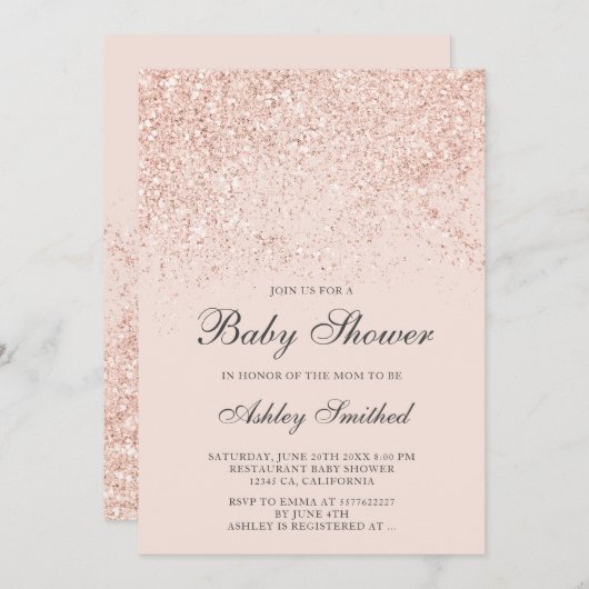 Rose Gold Glitzer Glitzern Dusche für Kleinkinder Einladung (Vorne/Hinten)