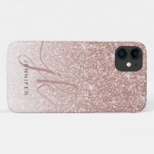 Rose Gold Glitzer Glitzern Elegantes Monogramm Case-Mate iPhone Hülle (Rückseite (Horizontal))