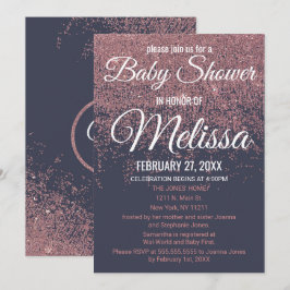 Rose Gold Glitzer Glitzern Navy Blue Baby Dusche Einladung