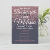 Rose Gold Glitzer Glitzern Navy Blue Bachelorette Einladung (Stehend Vorderseite)