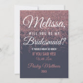 Rose Gold Glitzer Glitzern Navy Blue Bridesmaid Einladung (Vorderseite)