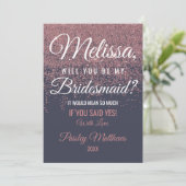 Rose Gold Glitzer Glitzern Navy Blue Bridesmaid Einladung (Stehend Vorderseite)