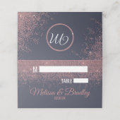 Rose Gold Glitzer Glitzern Navy Blue Platzkarten (Außenseite Aufgefaltet)