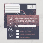 Rose Gold Glitzer Glitzern Navy Blue RSVPs Einladungspostkarte (Vorne/Hinten)