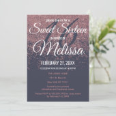 Rose Gold Glitzer Glitzern Navy Blue Sweet 16 Einladung (Stehend Vorderseite)