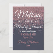 Rose Gold Glitzer Glitzern Navy Blue Trauzeugin Einladung (Vorderseite)