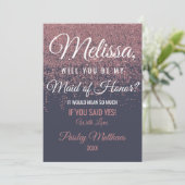 Rose Gold Glitzer Glitzern Navy Blue Trauzeugin Einladung (Stehend Vorderseite)