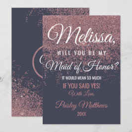 Rose Gold Glitzer Glitzern Navy Blue Trauzeugin Einladung