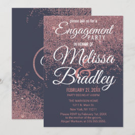 Rose Gold Glitzer Glitzern Navy Blue Verlobung Einladung