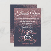 Rose Gold Glitzer Glitzern Navy Blue Vielen Dank Dankeskarte (Vorne/Hinten)