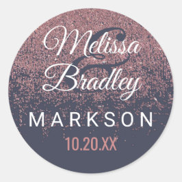 Rose Gold Glitzer Glitzern Navy Blue Wedding Runder Aufkleber