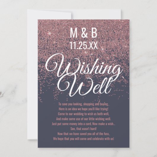 Rose Gold Glitzer Glitzern Navy Blue wünscht gut Einladung (Vorderseite)