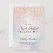 Rose Gold Glitzer Glitzern Perlen Nacre süß 16 Einladung (Vorderseite)