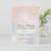 Rose Gold Glitzer Glitzern Perlen Nacre süß 16 Einladung (Stehend Vorderseite)