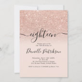 Rose gold Glitzer Glitzern pink ombre achtzehn Einladung (Vorderseite)