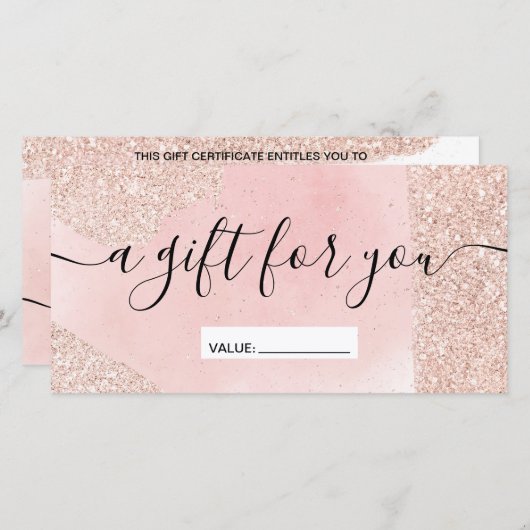 Rose Gold Glitzer Glitzern Rosa Geschenkgutschein (Vorne/Hinten)