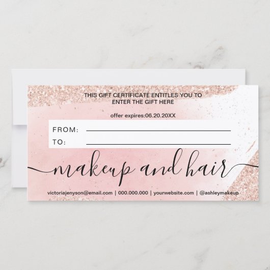 Rose Gold Glitzer Glitzern Rosa Geschenkgutschein (Rückseite)