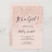 Rose Gold Glitzer Glitzern Rosa Mädchendusche Einladung (Vorne/Hinten)