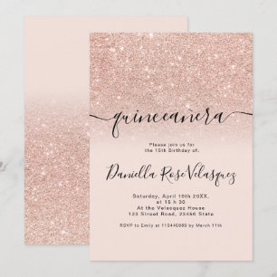 Rose Gold Glitzer Glitzern Rosa ombre quinceanera Einladung
