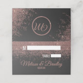 Rose Gold Glitzer Glitzern Schwarze Platzkarten (Außenseite Aufgefaltet)