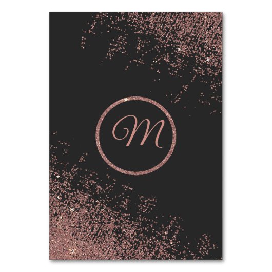 Rose Gold Glitzer Glitzern Schwarze Tischnummern (Rückseite)