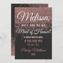 Rose Gold Glitzer Glitzern Schwarze Trauzeugin Einladung