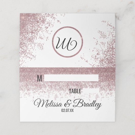 Rose Gold Glitzer Glitzern Weiße Platzkarten (Außenseite Aufgefaltet)