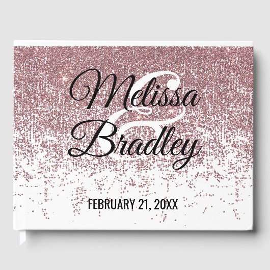 Rose Gold Glitzer Glitzern Weißes Gästebuch (Vorderseite)