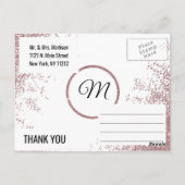 Rose Gold Glitzer Glitzern White Vielen Dank Postkarte (Rückseite)